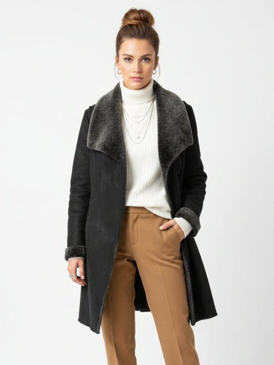 bebe Jackets & Blazers - Bebe Black & Gray Shearling Long Sleeve Button Up Coat S